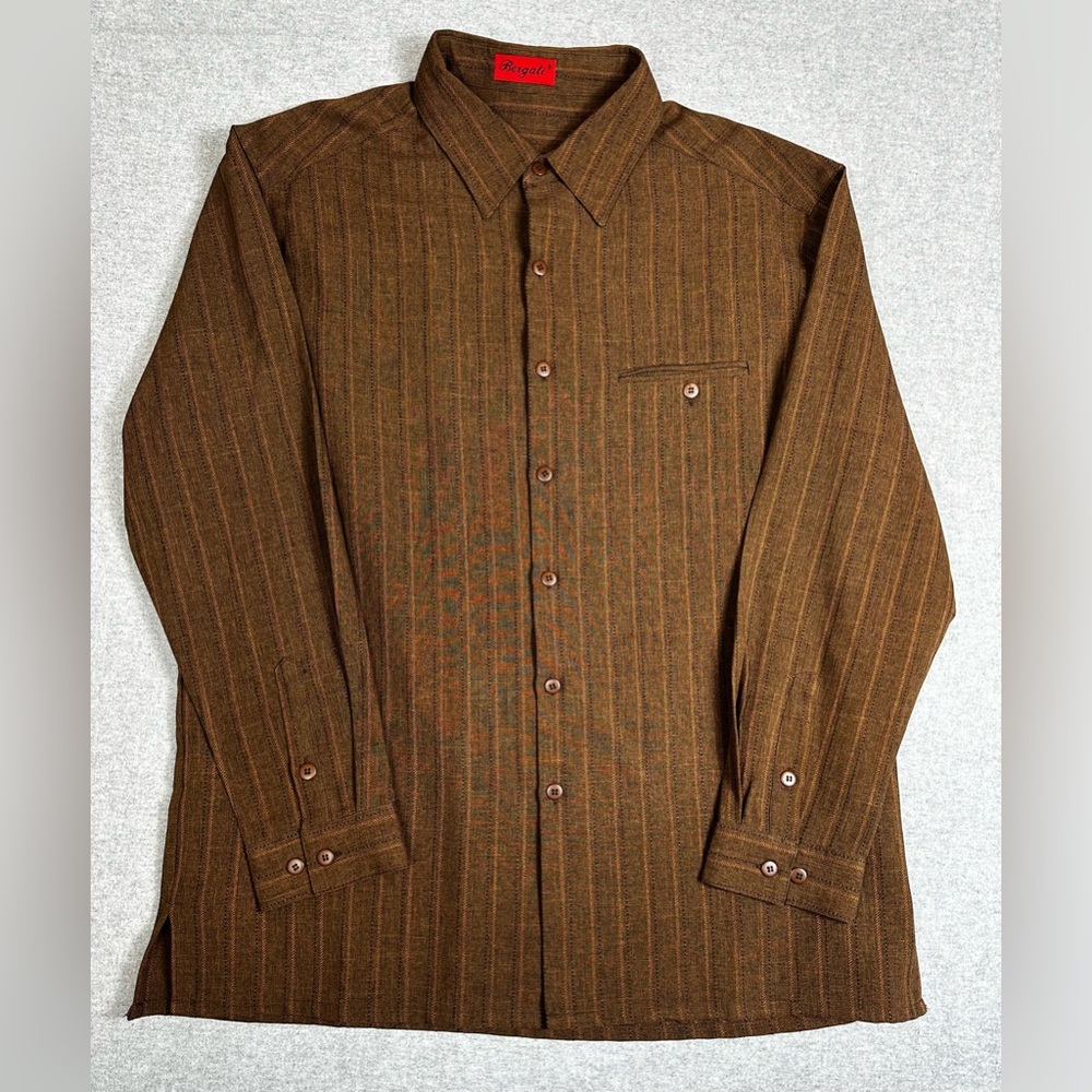 Bergati Shirt Mens XL Brown Striped Button Down Long‎ Sleeve Collared Pocket